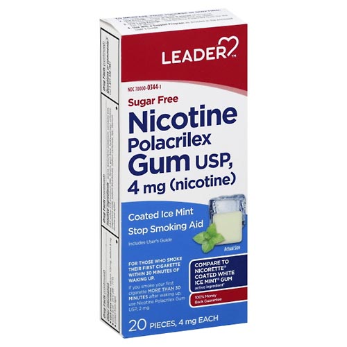 Image for Leader Nicotine Polacrilex Gum, 4 mg, Coated Ice Mint,20ea from EAGLE LAKE DRUG STORE
