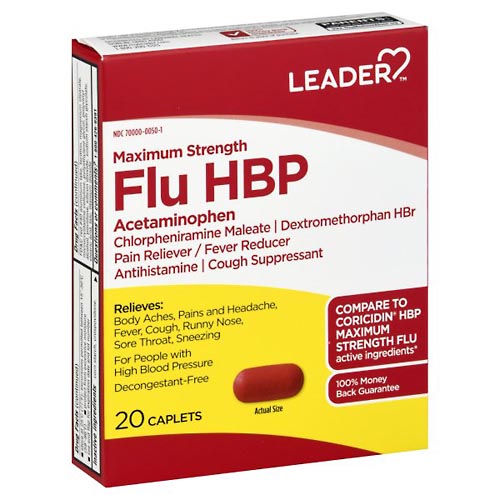 Image for Leader Flu HBP, Maximum Strength, Caplets,20ea from EAGLE LAKE DRUG STORE